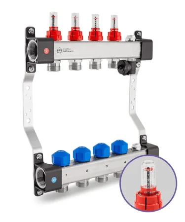 Distribuitor colector metalic 1''x3/4'' cu debitmetre 10 cai UFST