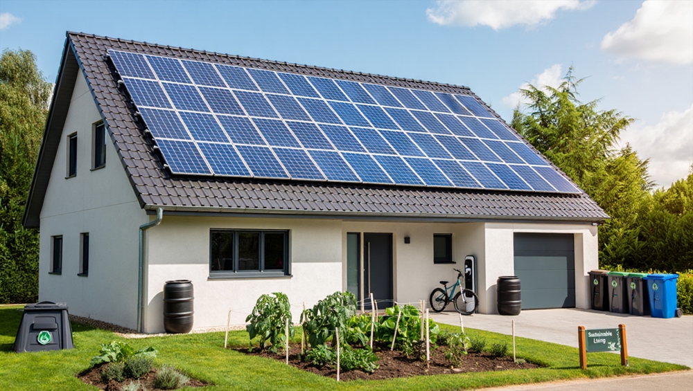 amenajare gradina si curte langa casa cu panouri solare