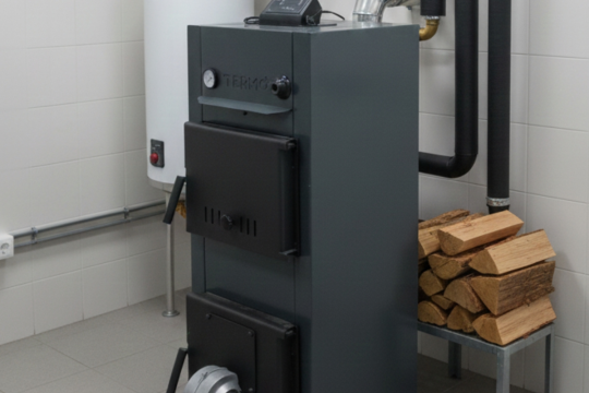 cazan pe lemne cu ventilator si automatizare TERMO+ in camera tehnica