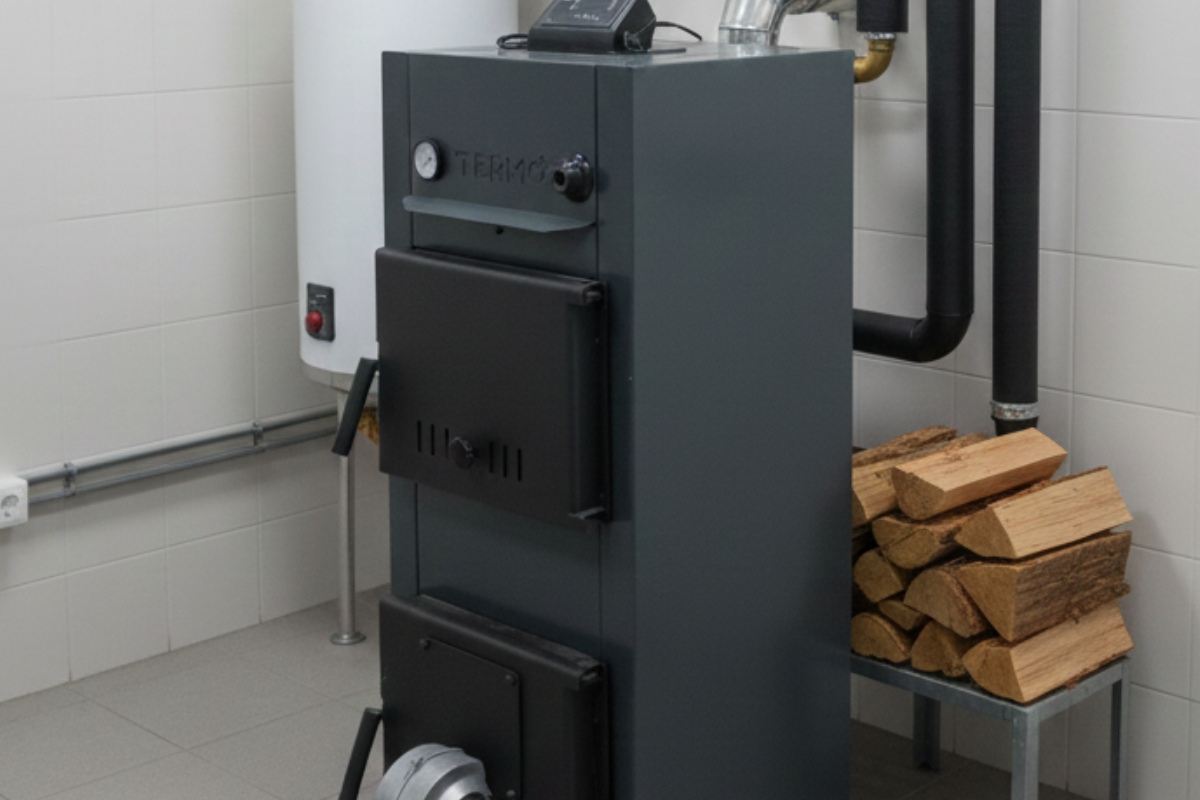 cazan pe lemne cu ventilator si automatizare TERMO+ in camera tehnica